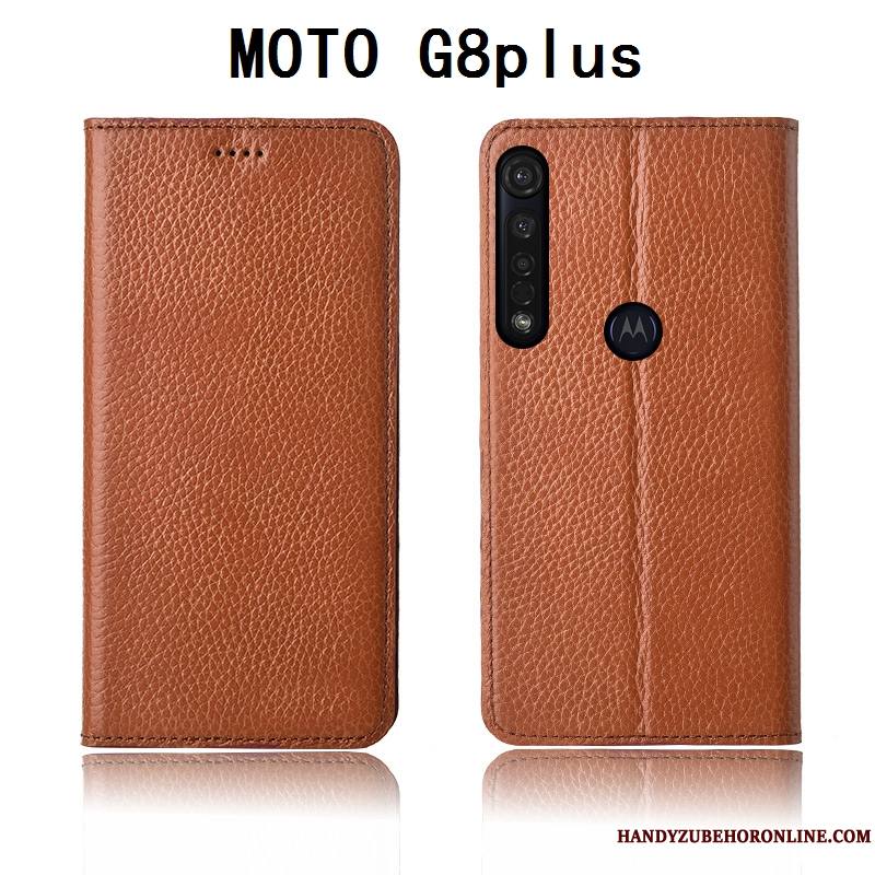 Moto G8 Plus Incassable Coque De Téléphone Cuir Véritable Litchi Nouveau Fluide Doux Protection