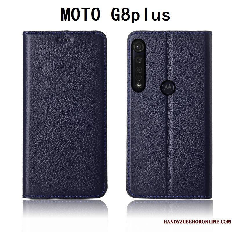 Moto G8 Plus Incassable Coque De Téléphone Cuir Véritable Litchi Nouveau Fluide Doux Protection