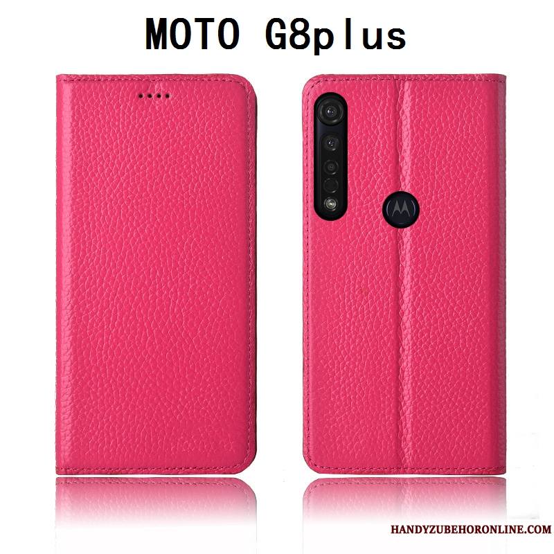 Moto G8 Plus Incassable Coque De Téléphone Cuir Véritable Litchi Nouveau Fluide Doux Protection