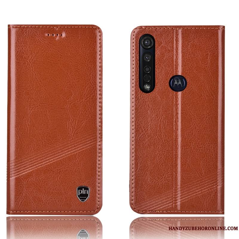 Moto G8 Plus Incassable Protection Étui Tout Compris Cuir Véritable Noir Coque De Téléphone