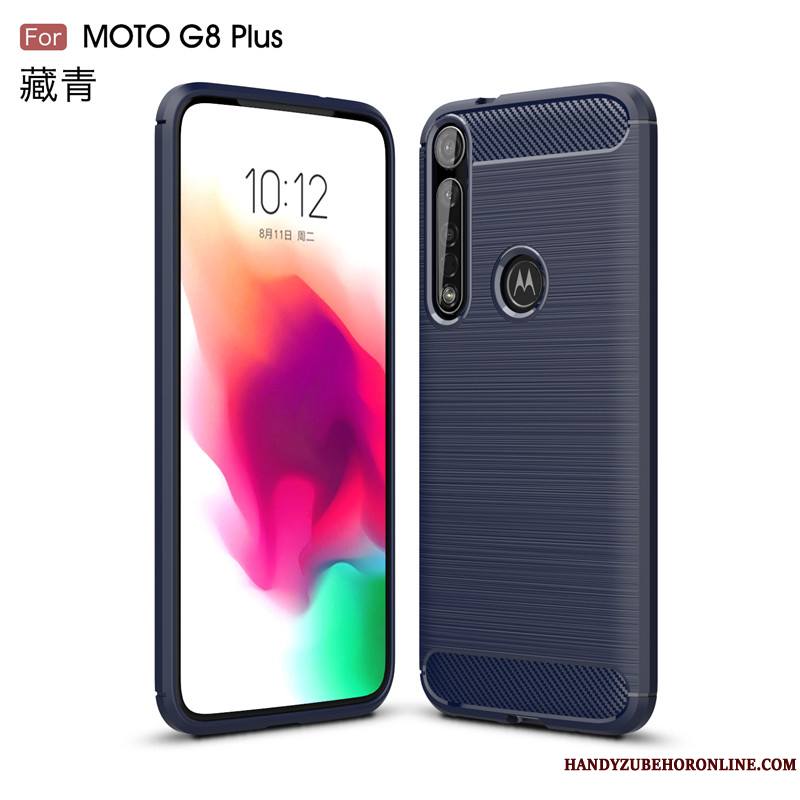 Moto G8 Plus Protection Rouge Fibre Antidérapant Étui Soie Coque De Téléphone