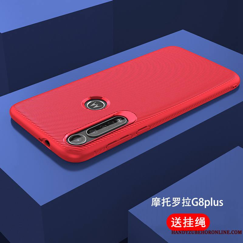 Moto G8 Plus Étui Fluide Doux Incassable Rouge Coque De Téléphone Pu Protection