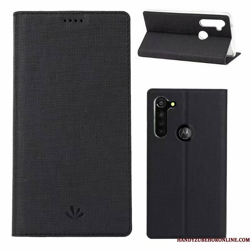 Moto G8 Power Coque Protection Modèle Fleurie Carte Étui En Cuir Gris Tissu Housse