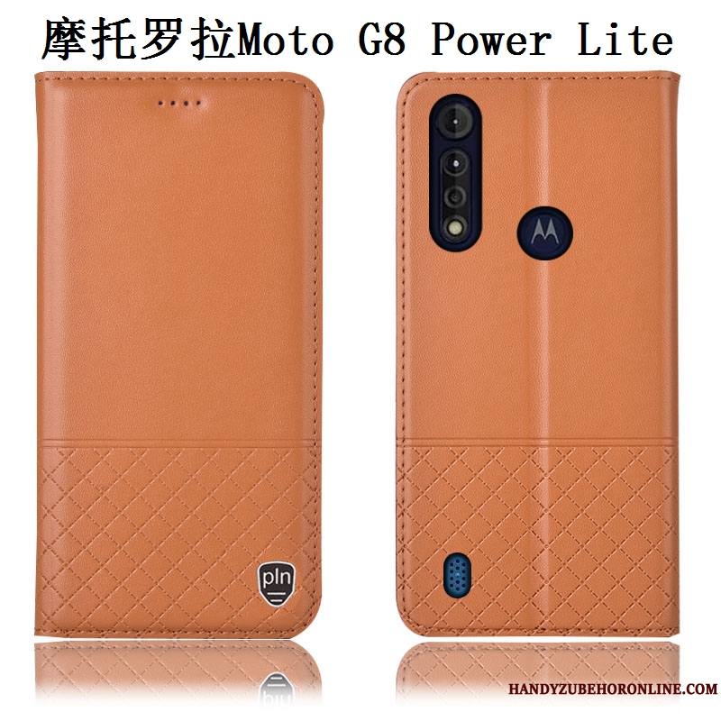 Moto G8 Power Lite Cuir Véritable Bleu Étui En Cuir Coque De Téléphone Incassable