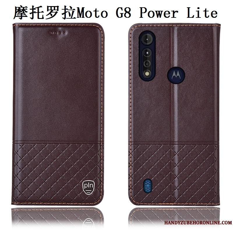 Moto G8 Power Lite Cuir Véritable Bleu Étui En Cuir Coque De Téléphone Incassable