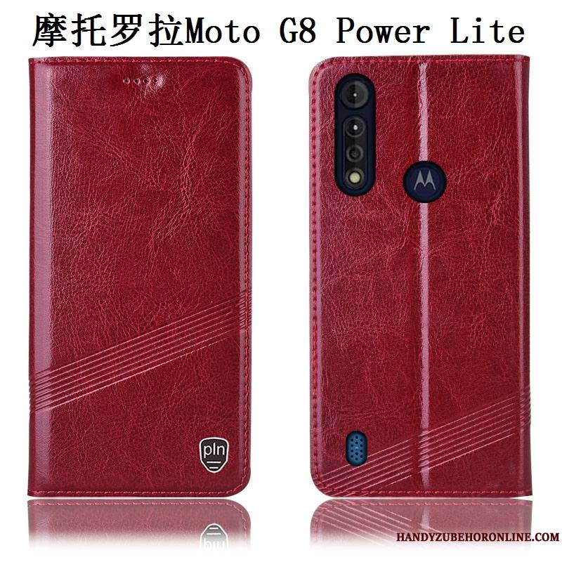 Moto G8 Power Lite Cuir Véritable Étui Coque De Téléphone Modèle Fleurie Protection Noir Incassable