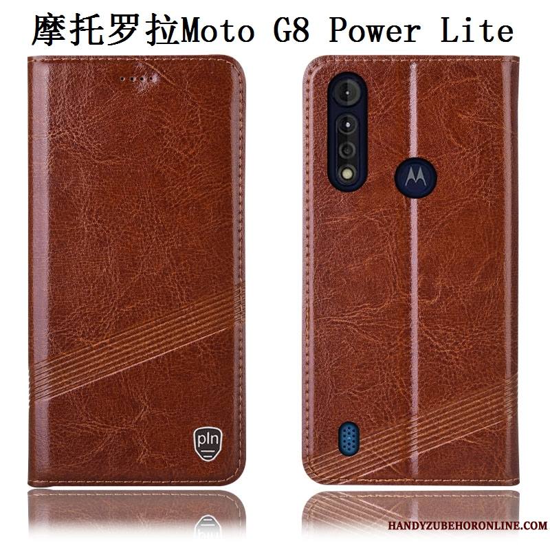 Moto G8 Power Lite Cuir Véritable Étui Coque De Téléphone Modèle Fleurie Protection Noir Incassable