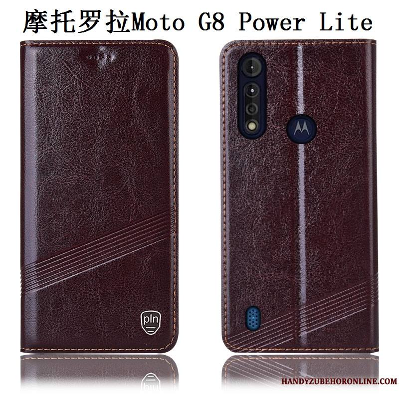 Moto G8 Power Lite Cuir Véritable Étui Coque De Téléphone Modèle Fleurie Protection Noir Incassable