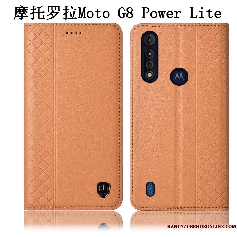 Moto G8 Power Lite Tout Compris Cuir Véritable Étui Protection Coque De Téléphone Marron Incassable