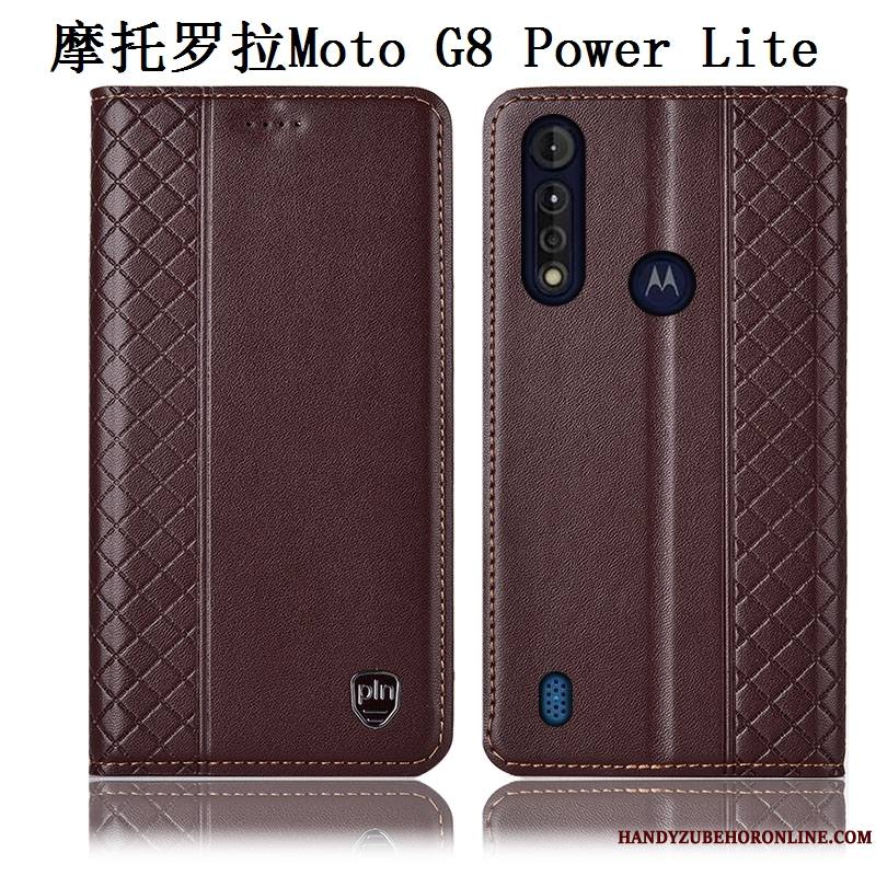 Moto G8 Power Lite Tout Compris Cuir Véritable Étui Protection Coque De Téléphone Marron Incassable