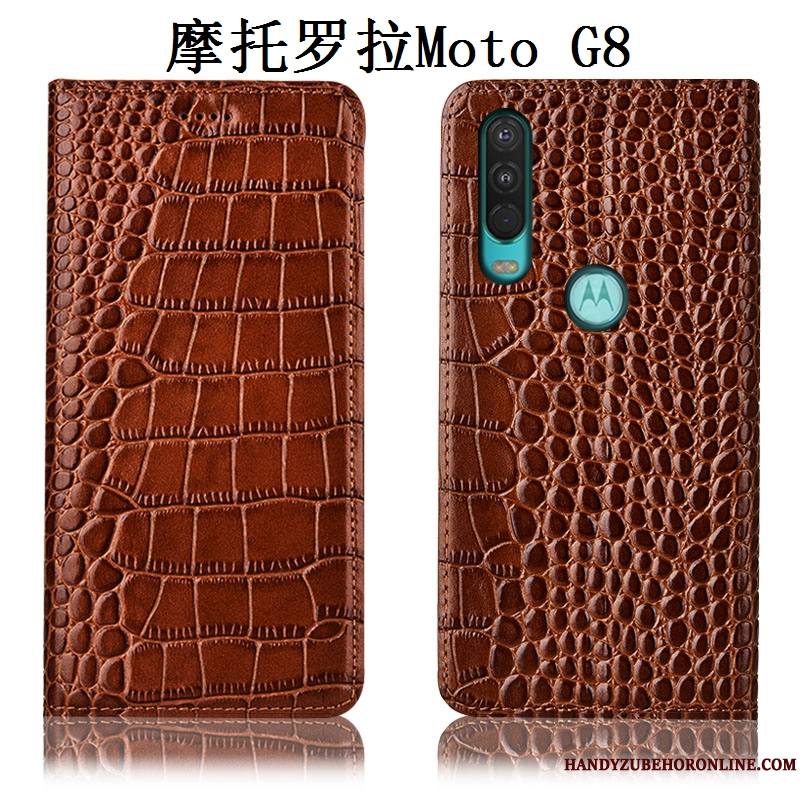 Moto G8 Protection Étui Tout Compris Cuir Véritable Coque De Téléphone Incassable Rouge