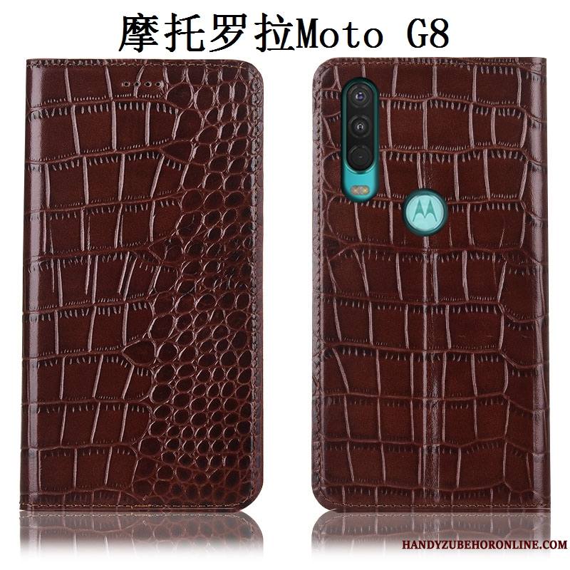 Moto G8 Protection Étui Tout Compris Cuir Véritable Coque De Téléphone Incassable Rouge