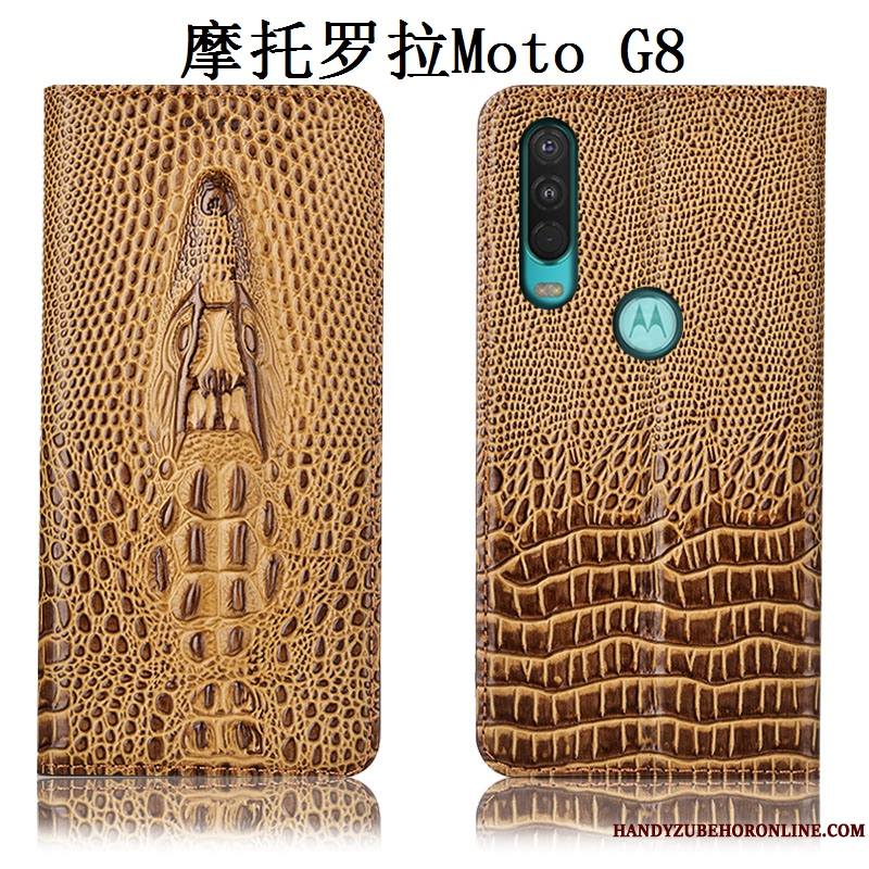 Moto G8 Étui Coque De Téléphone Tout Compris Incassable Jaune Protection Cuir Véritable