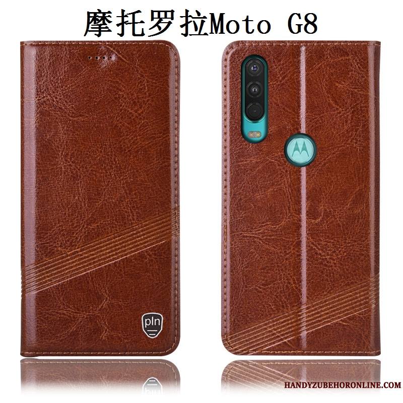 Moto G8 Étui Rouge Cuir Véritable Tout Compris Protection Coque De Téléphone Incassable