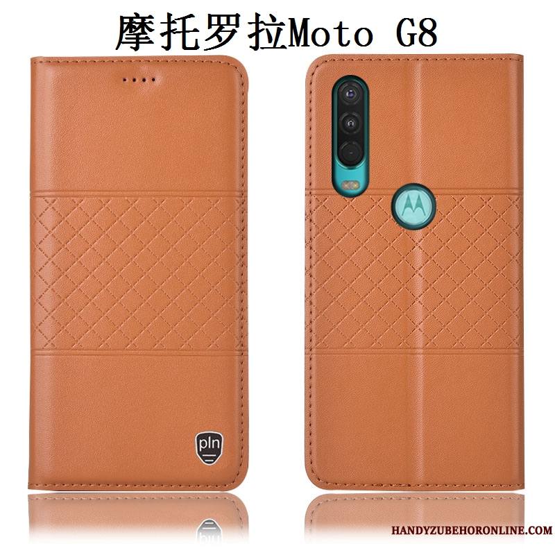 Moto G8 Étui Tout Compris Rouge Incassable Coque De Téléphone Protection Cuir Véritable