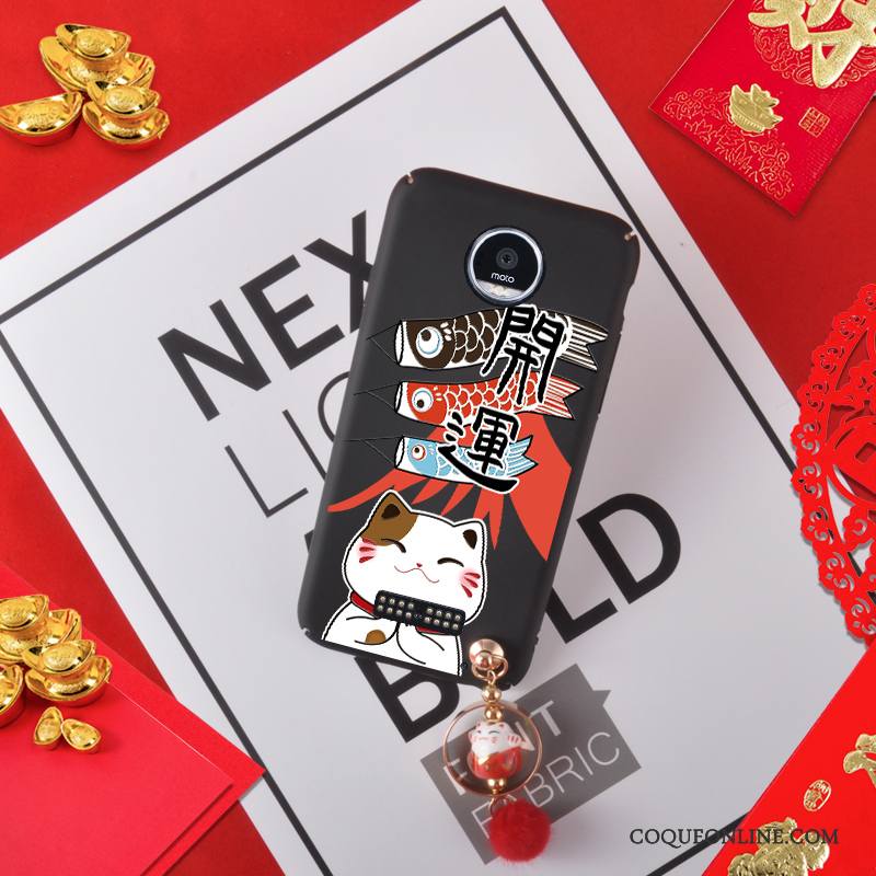 Moto Z Play Noir Coque De Fête Étui Chat Rouge Délavé En Daim