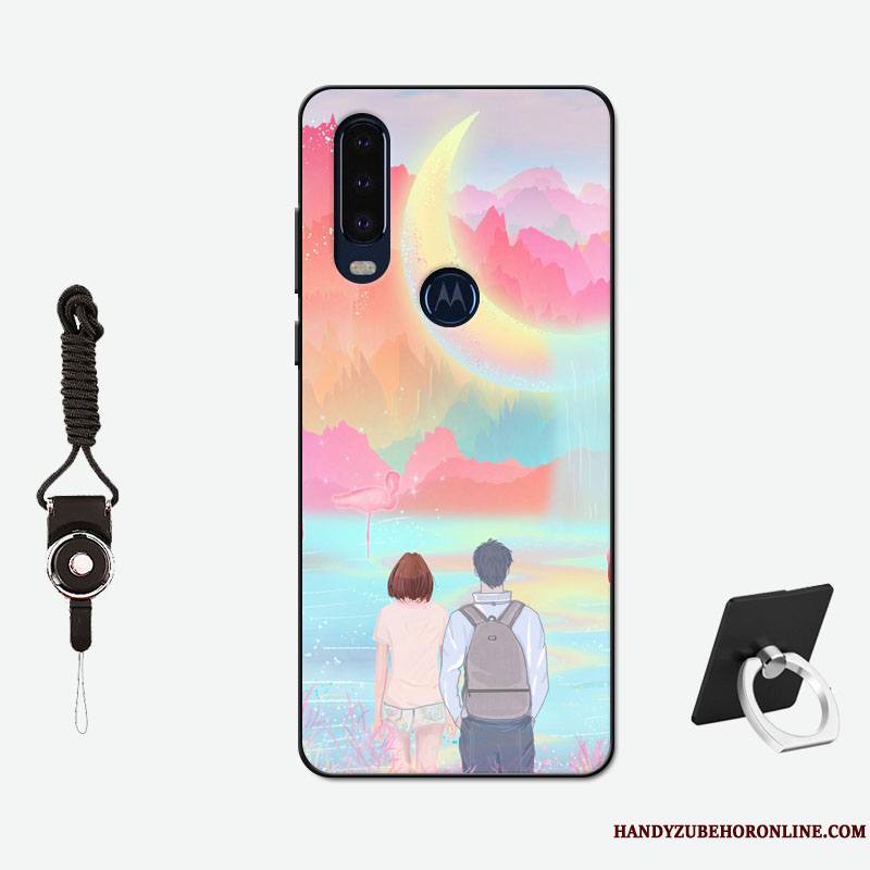 Motorola One Action Antidérapant Amoureux Tout Compris Délavé En Daim Rose Coque De Téléphone Silicone