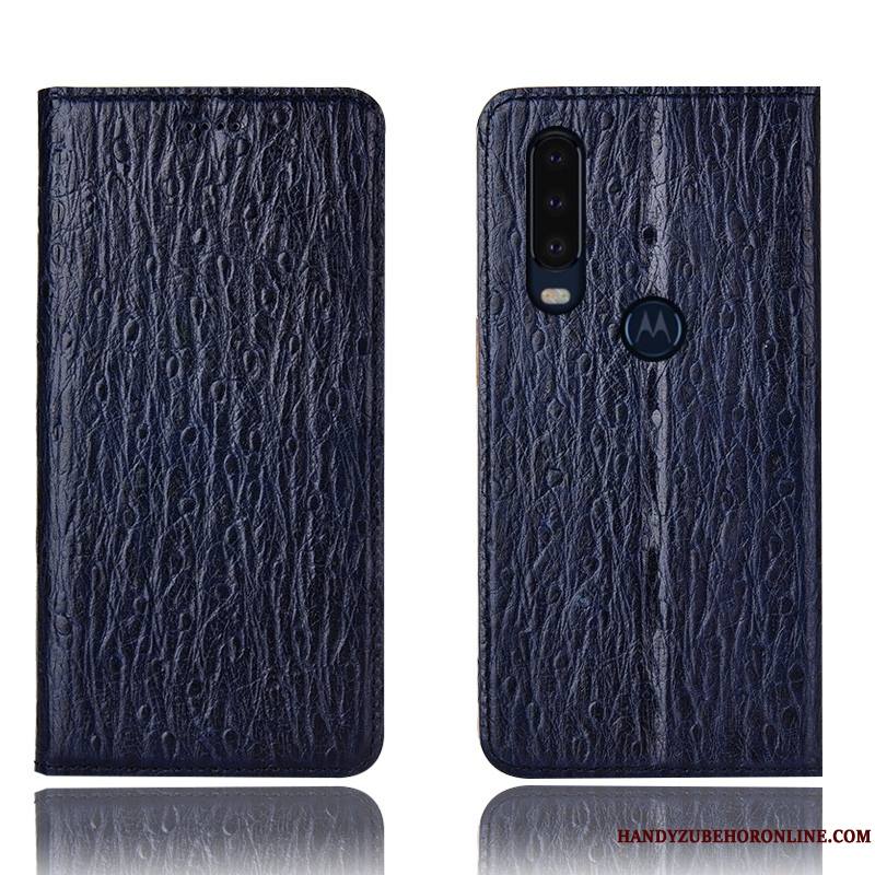 Motorola One Action Coque Modèle Fleurie Housse Protection Incassable Bleu Marin Oiseau Cuir Véritable