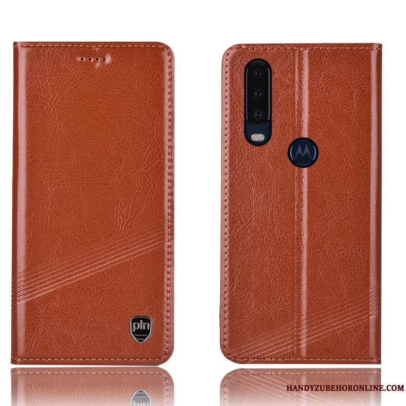 Motorola One Action Housse Coque De Téléphone Protection Étui Cuir Véritable Incassable Rouge