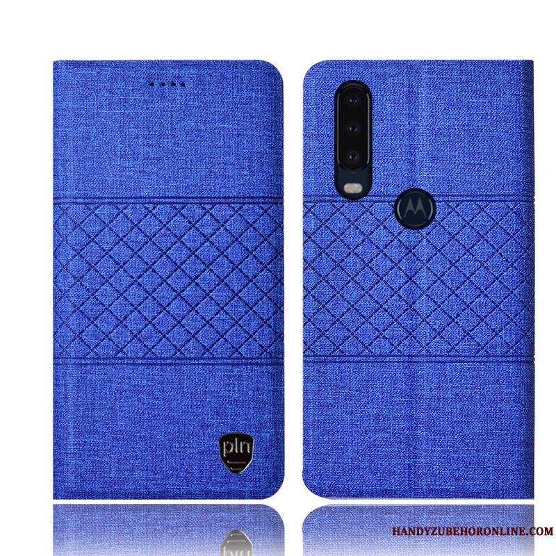 Motorola One Action Lin Housse Coque De Téléphone Rose Étui En Cuir Incassable Protection