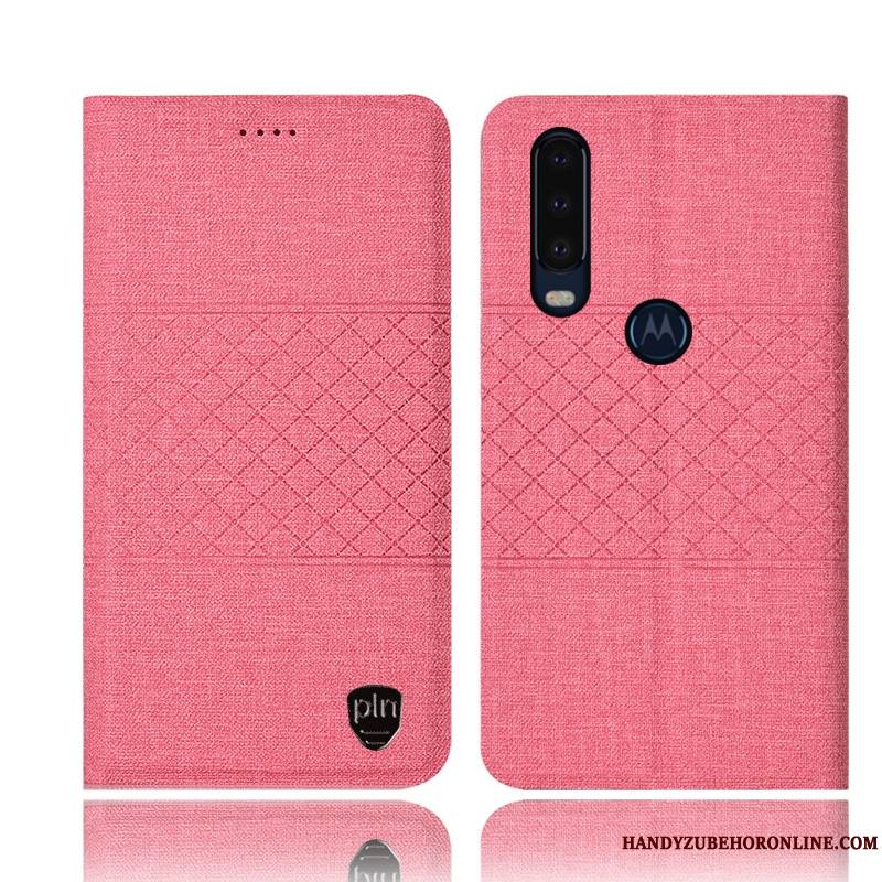 Motorola One Action Lin Housse Coque De Téléphone Rose Étui En Cuir Incassable Protection