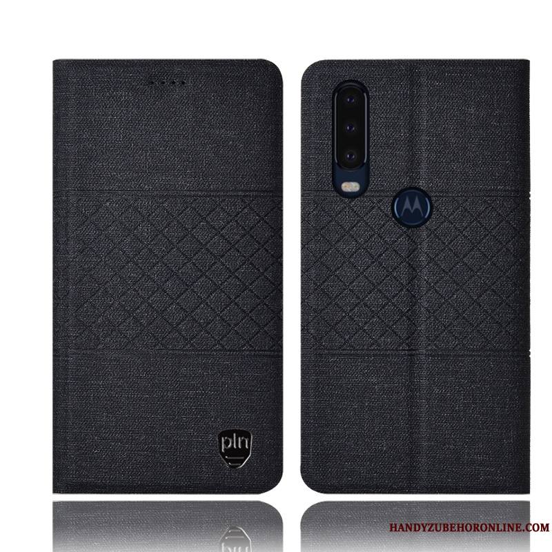 Motorola One Action Lin Housse Coque De Téléphone Rose Étui En Cuir Incassable Protection