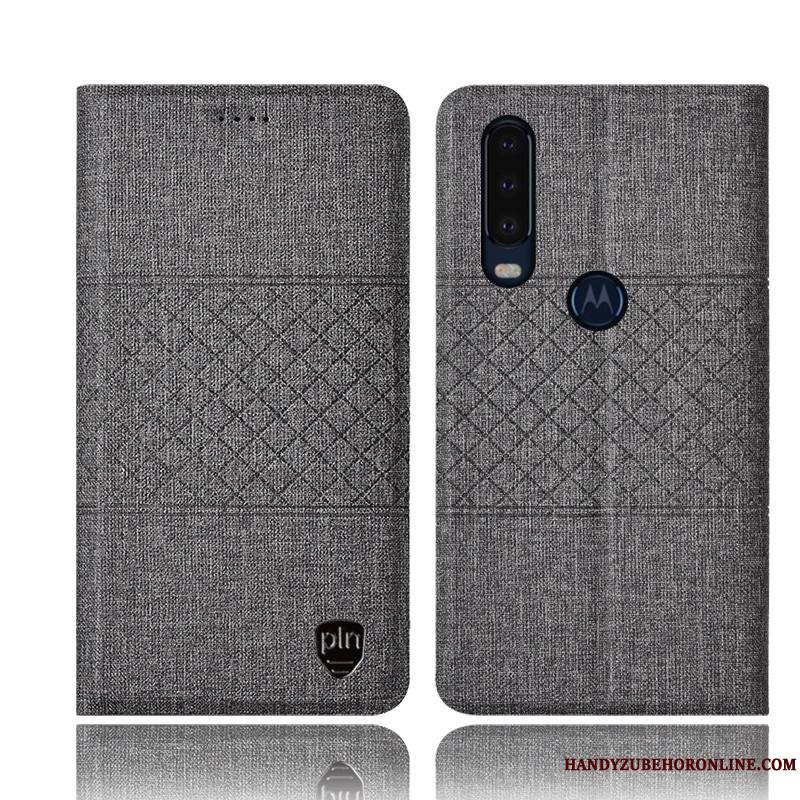 Motorola One Action Lin Housse Coque De Téléphone Rose Étui En Cuir Incassable Protection