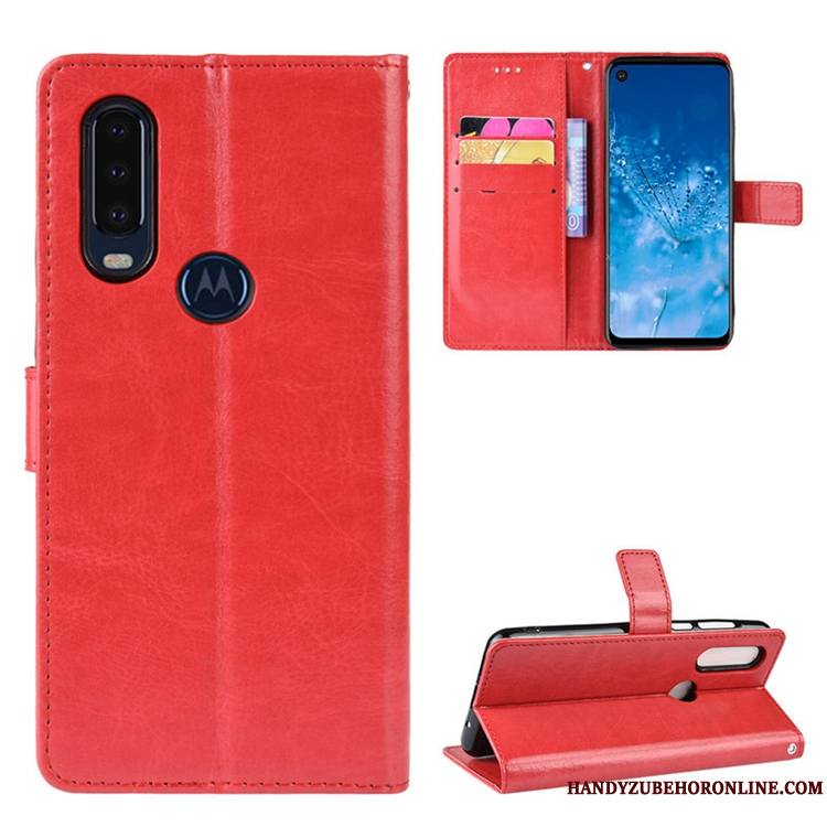 Motorola One Action Étui En Cuir Boucle Magnétique Protection Clamshell Rouge Coque De Téléphone