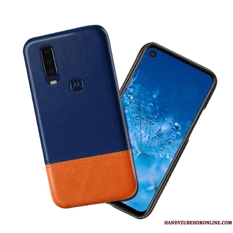 Motorola One Action Étui En Cuir Noir Couture Couleurs Incassable Coque De Téléphone