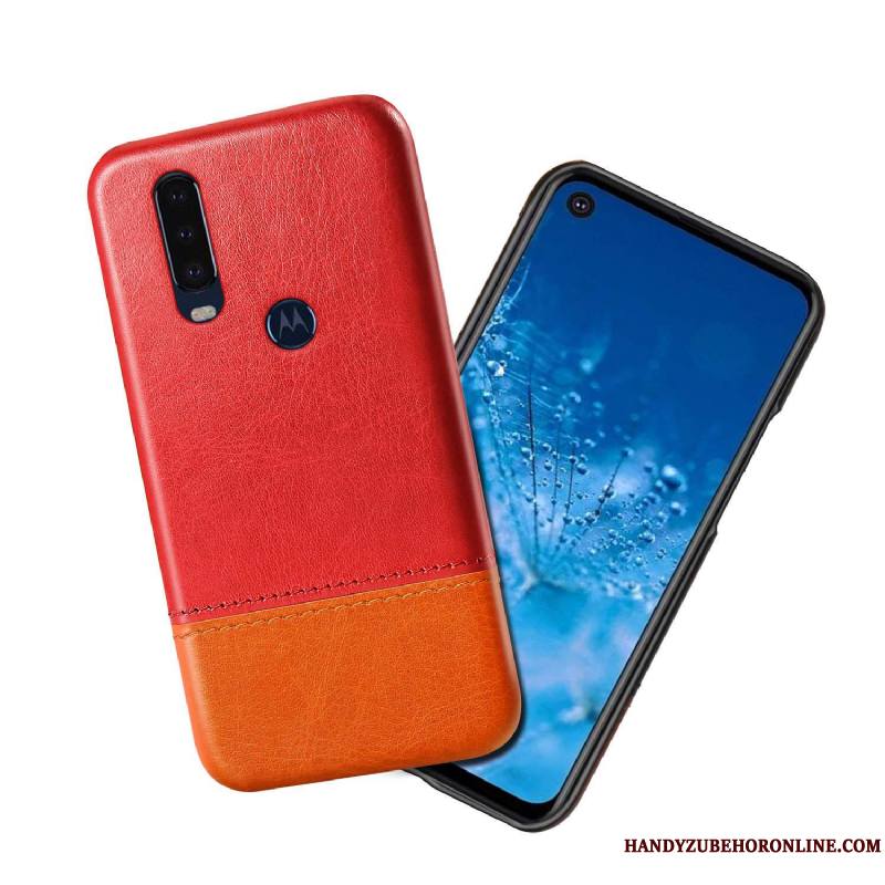 Motorola One Action Étui En Cuir Noir Couture Couleurs Incassable Coque De Téléphone