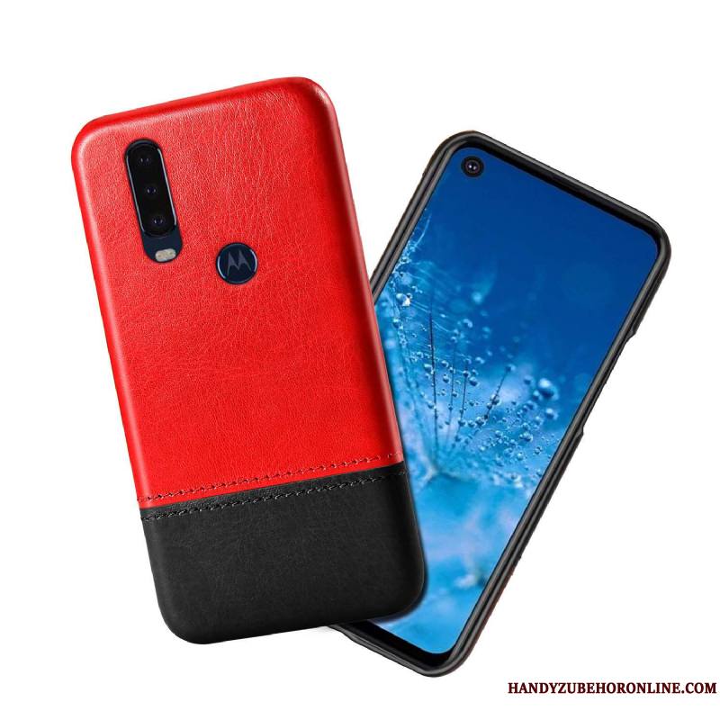 Motorola One Action Étui En Cuir Noir Couture Couleurs Incassable Coque De Téléphone