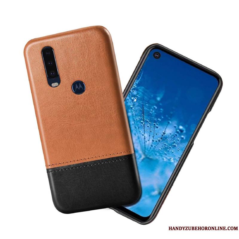 Motorola One Action Étui En Cuir Noir Couture Couleurs Incassable Coque De Téléphone