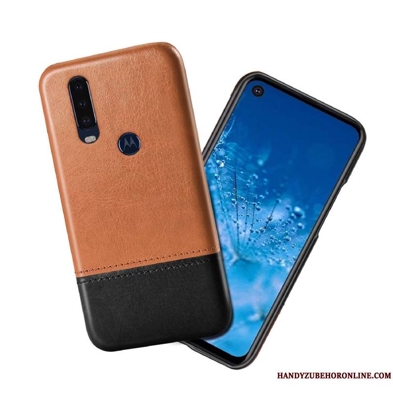 Motorola One Action Étui En Cuir Noir Couture Couleurs Incassable Coque De Téléphone