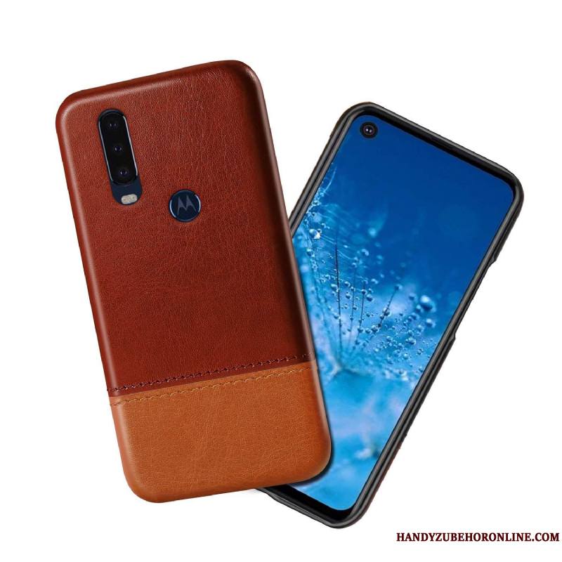 Motorola One Action Étui En Cuir Noir Couture Couleurs Incassable Coque De Téléphone