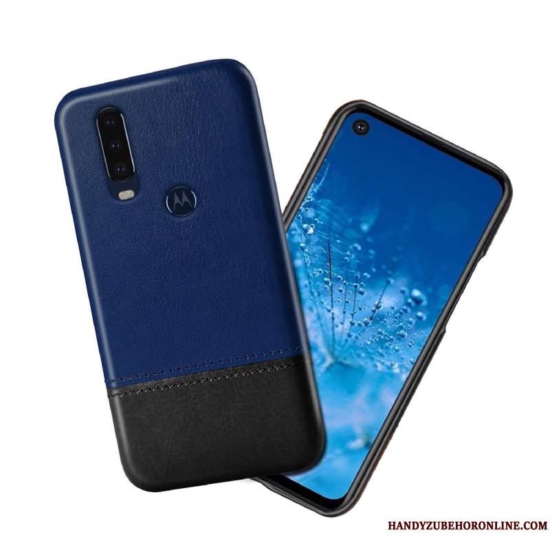 Motorola One Action Étui En Cuir Noir Couture Couleurs Incassable Coque De Téléphone