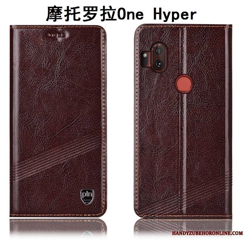 Motorola One Hyper Coque De Téléphone Incassable Housse Étui Marron Cuir Véritable Protection