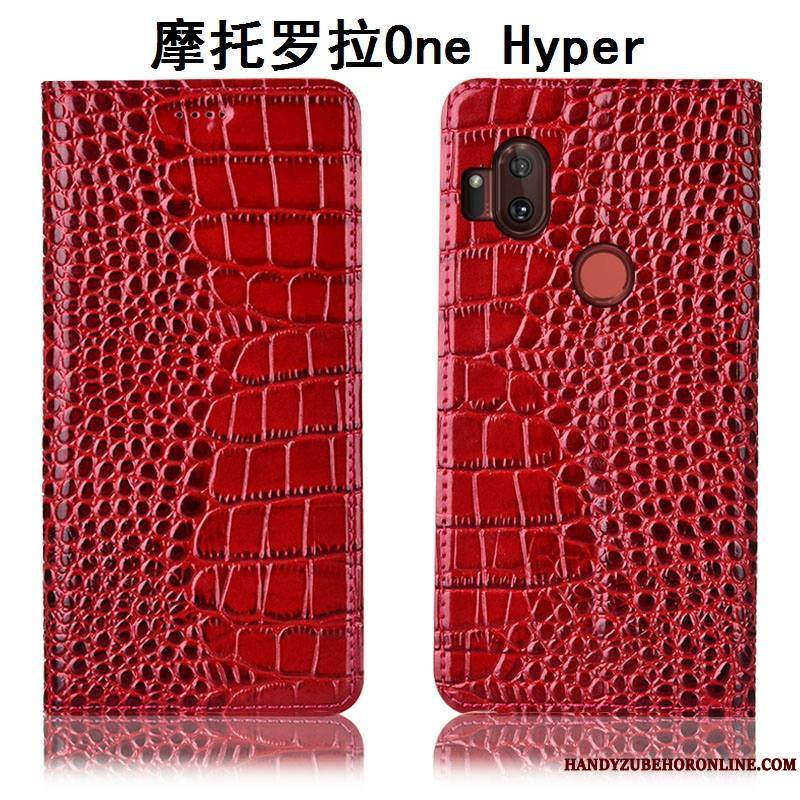 Motorola One Hyper Coque De Téléphone Étui Housse Crocodile Protection Marron Étui En Cuir