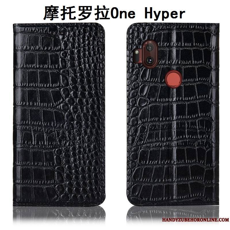 Motorola One Hyper Coque De Téléphone Étui Housse Crocodile Protection Marron Étui En Cuir