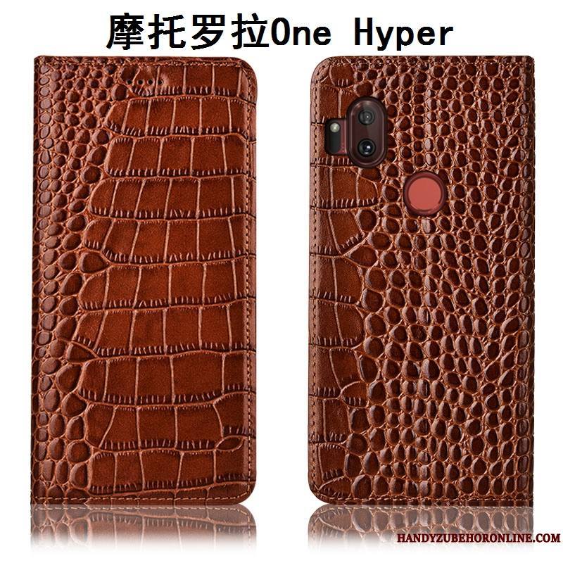 Motorola One Hyper Coque De Téléphone Étui Housse Crocodile Protection Marron Étui En Cuir