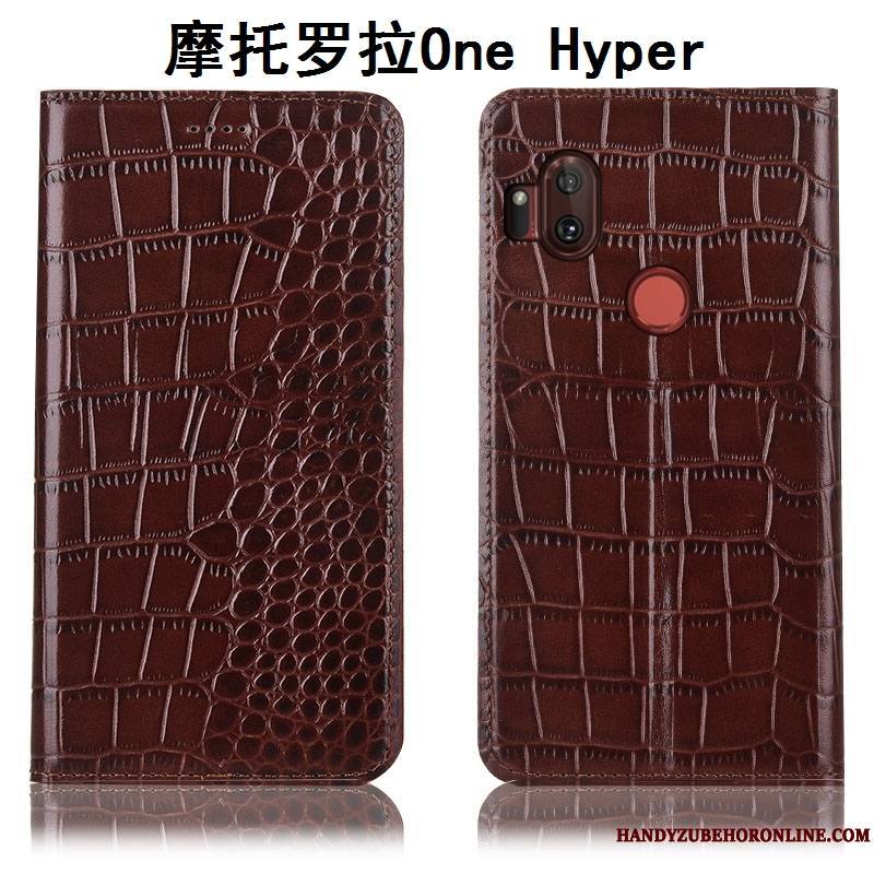 Motorola One Hyper Coque De Téléphone Étui Housse Crocodile Protection Marron Étui En Cuir