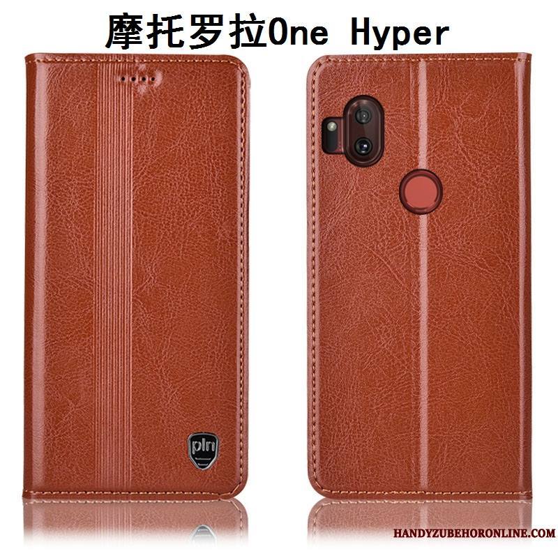 Motorola One Hyper Cuir Véritable Coque De Téléphone Protection Étui Tout Compris Rouge Housse