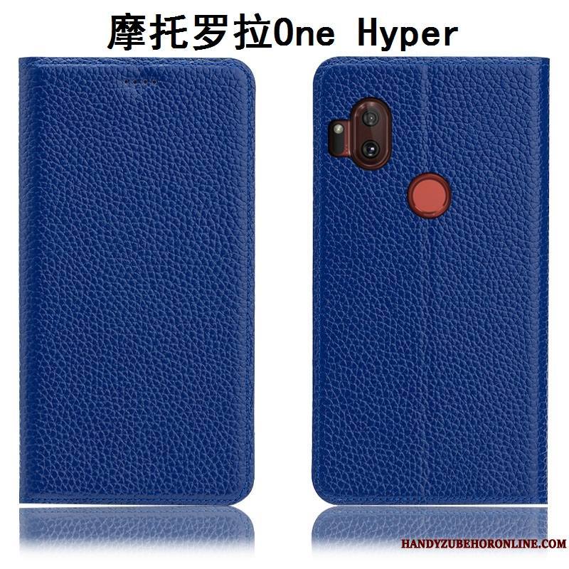 Motorola One Hyper Incassable Housse Cuir Véritable Coque De Téléphone Modèle Fleurie Étui Litchi