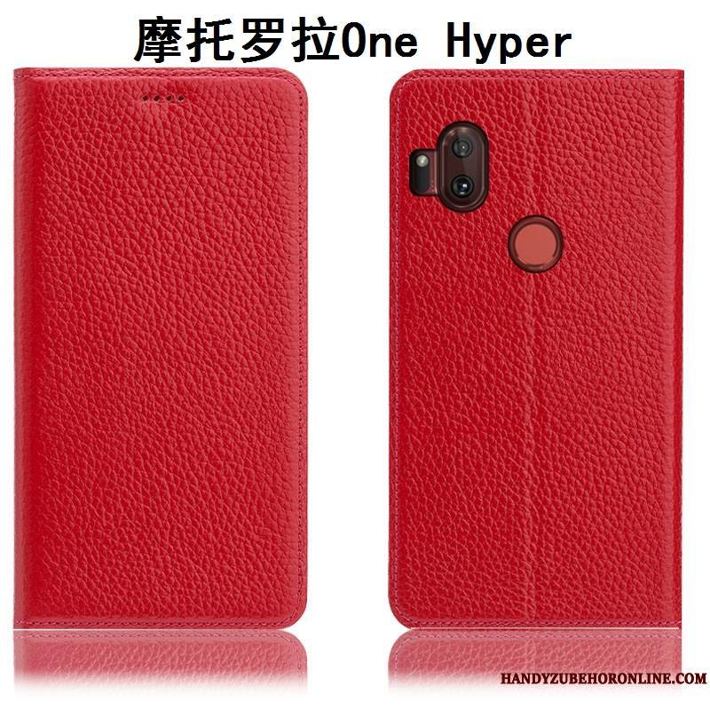 Motorola One Hyper Incassable Housse Cuir Véritable Coque De Téléphone Modèle Fleurie Étui Litchi