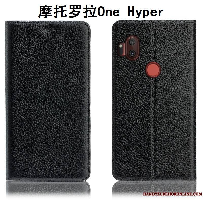 Motorola One Hyper Incassable Housse Cuir Véritable Coque De Téléphone Modèle Fleurie Étui Litchi