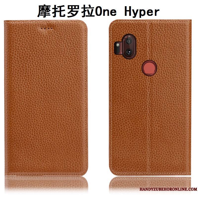 Motorola One Hyper Incassable Housse Cuir Véritable Coque De Téléphone Modèle Fleurie Étui Litchi