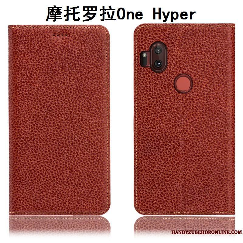 Motorola One Hyper Incassable Housse Cuir Véritable Coque De Téléphone Modèle Fleurie Étui Litchi