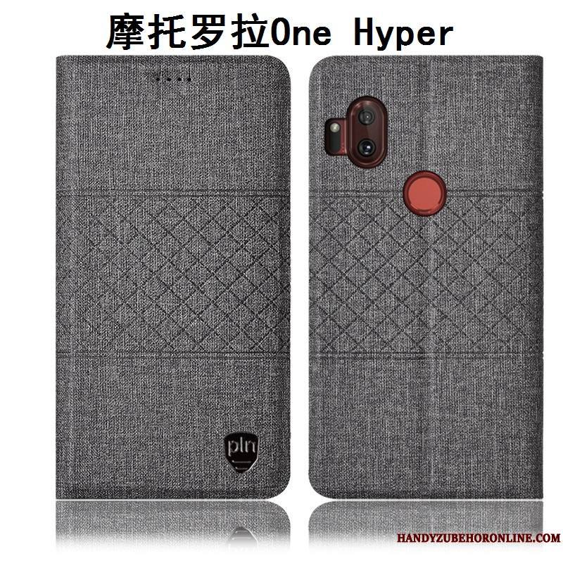 Motorola One Hyper Protection Coque De Téléphone Incassable Étui Gris Housse Lin