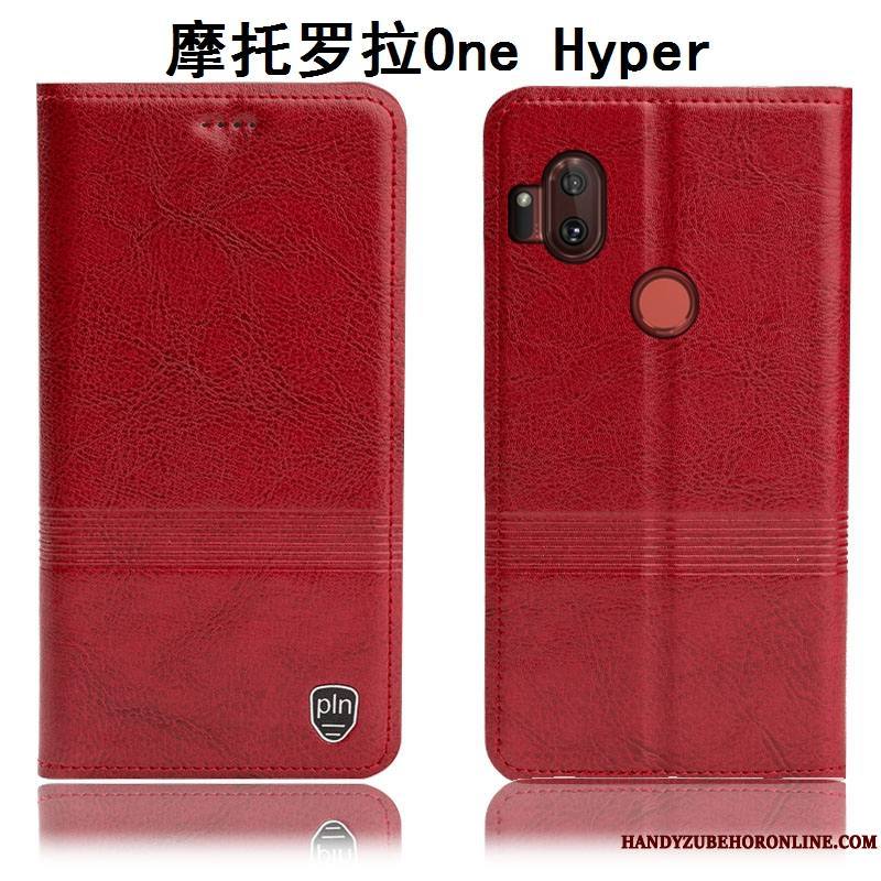 Motorola One Hyper Rouge Étui Coque De Téléphone Housse Protection Cuir Véritable Incassable