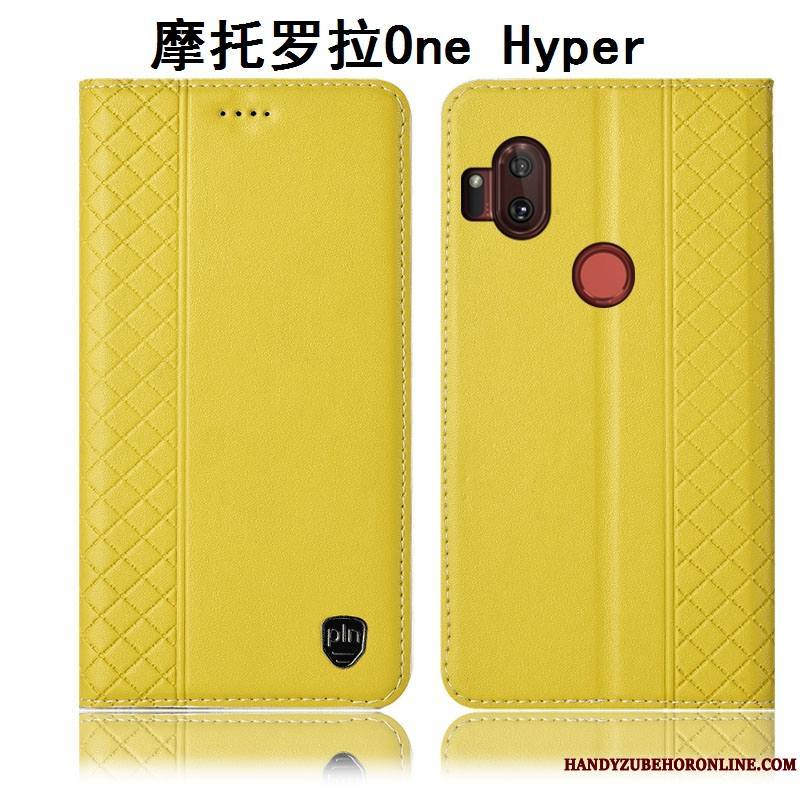 Motorola One Hyper Étui En Cuir Coque De Téléphone Housse Incassable Protection Jaune