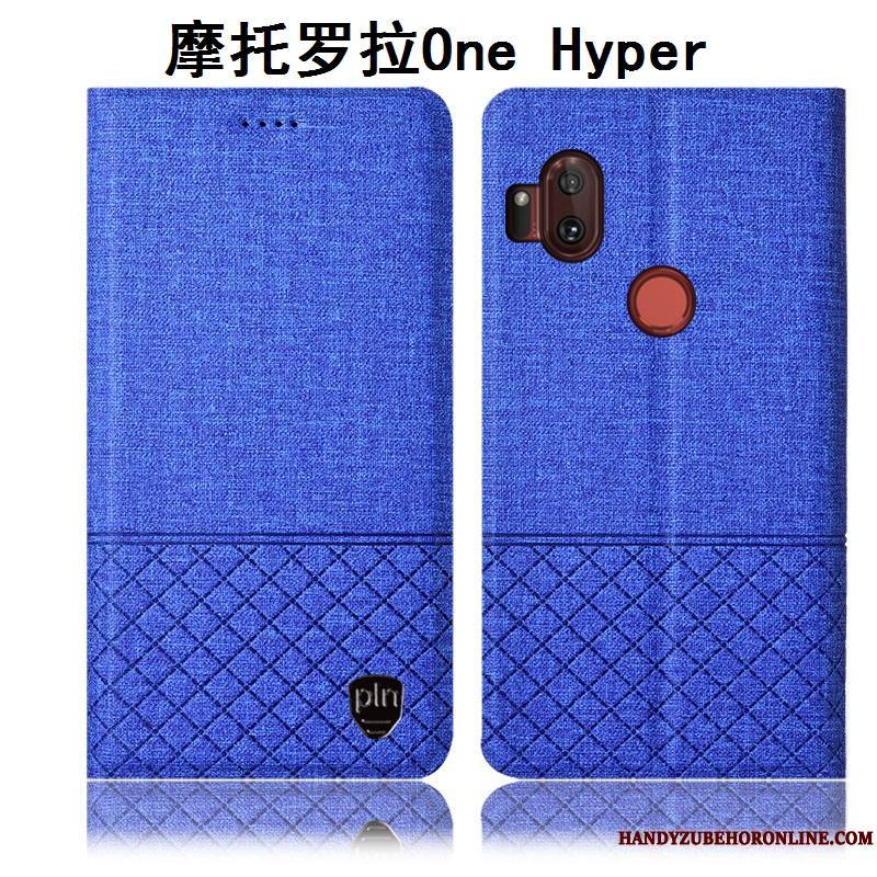 Motorola One Hyper Étui En Cuir Coque De Téléphone Lin Incassable Gris Protection Housse